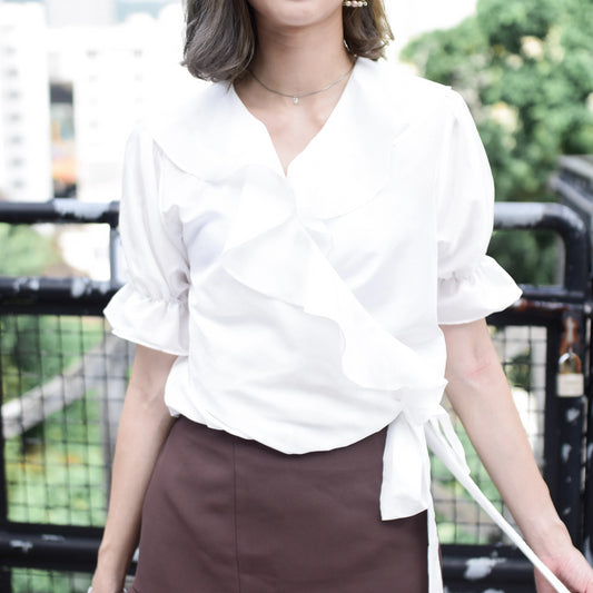 #T122 SWEETY RUFFLE AND RIBBON BLOUSE