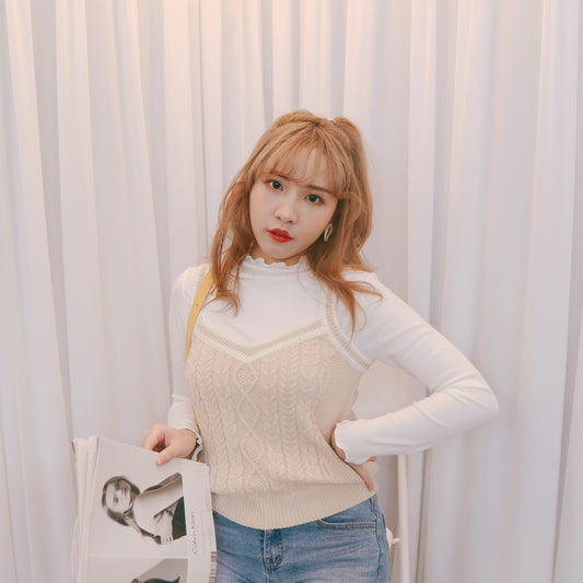 #T208 MILK TEA GIRL KNIT VEST - Letta A
