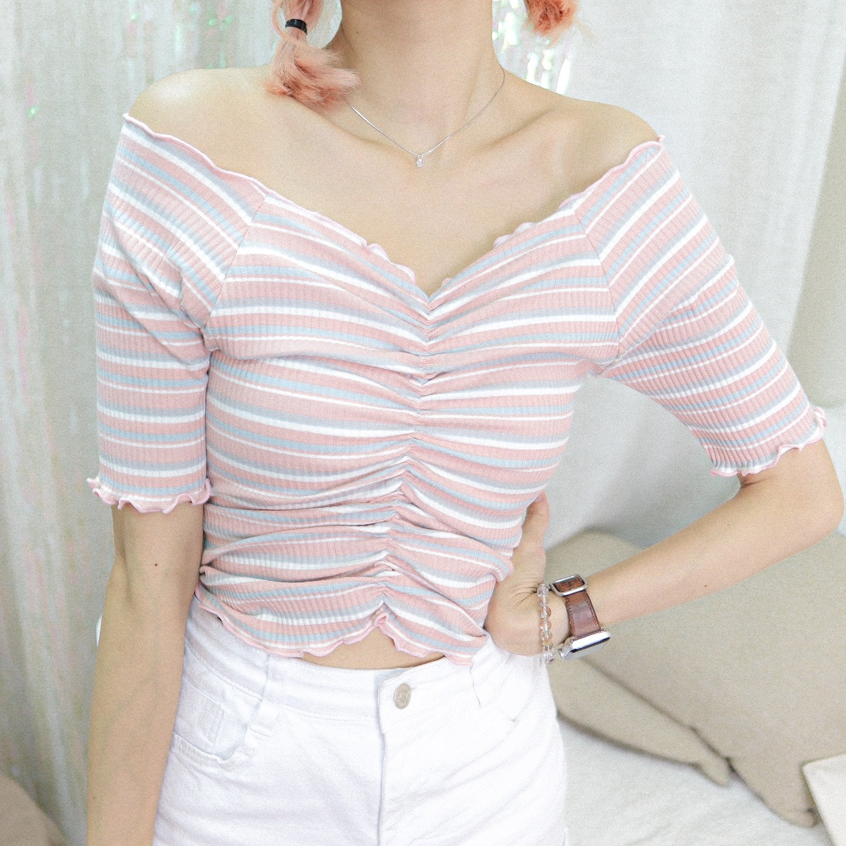 T354 WHITE PINK TOP - Letta A