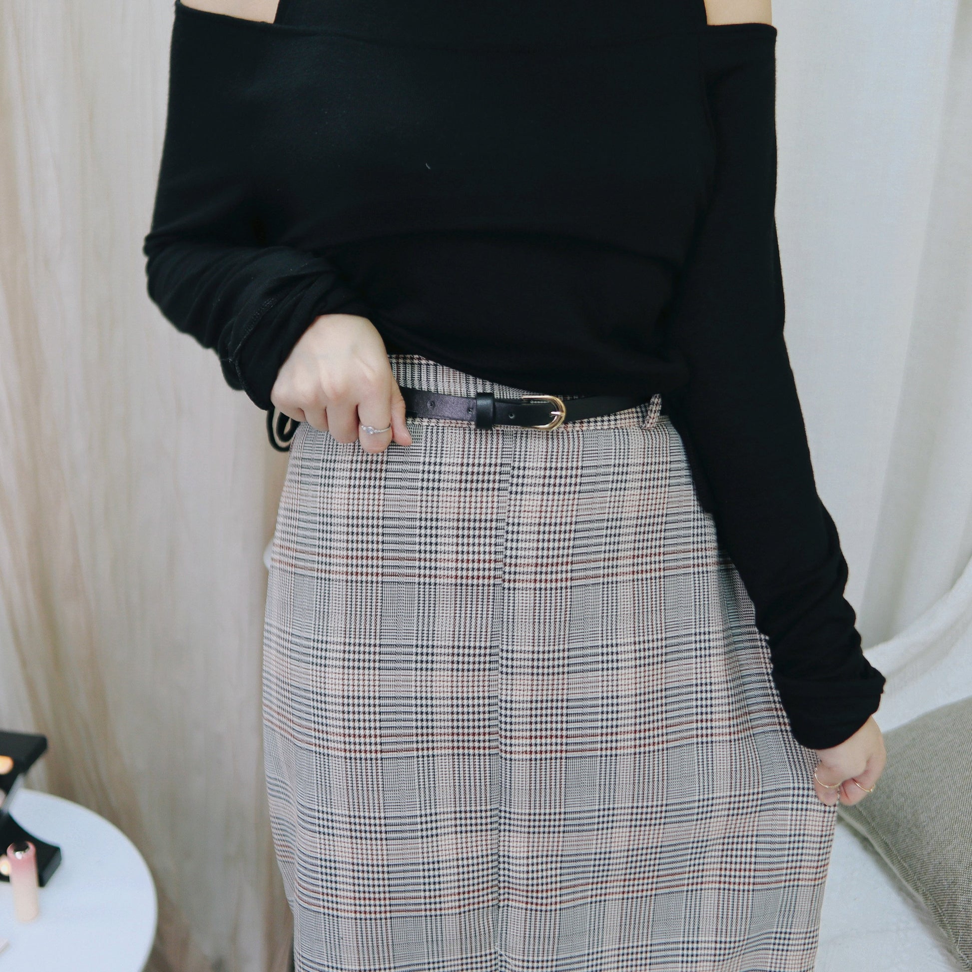 B123 FOLLOW CHECKED SKIRT (WITH BELT) - Letta A