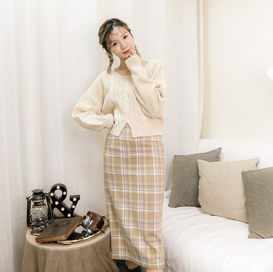 B144 TOFFEE CHECKED SKIRT